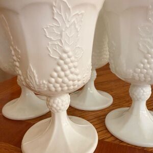 Elegant White Milk Glass 4 oz Embossed Goblets